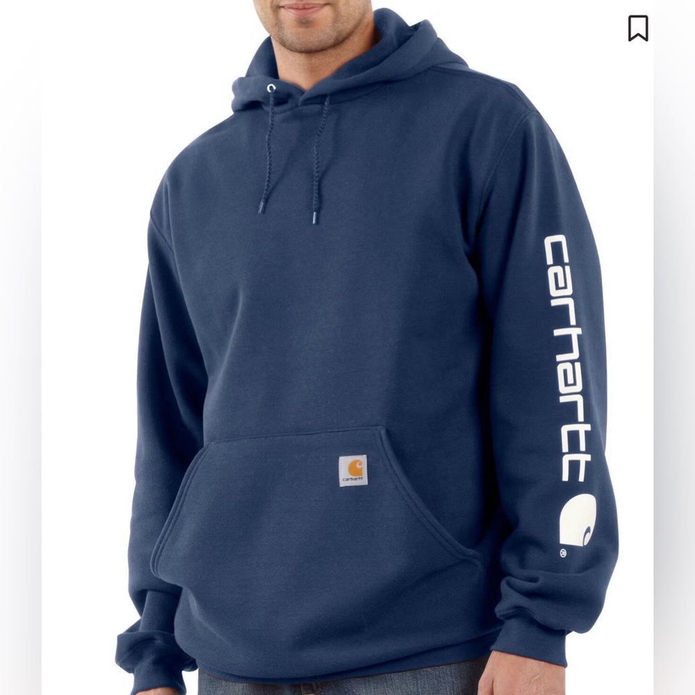 CARHARTT MEN'S LOOSE FIT MIDWEIGHT LOGO SLEEVE GRAPHIC HOODED SWEATSHIRT